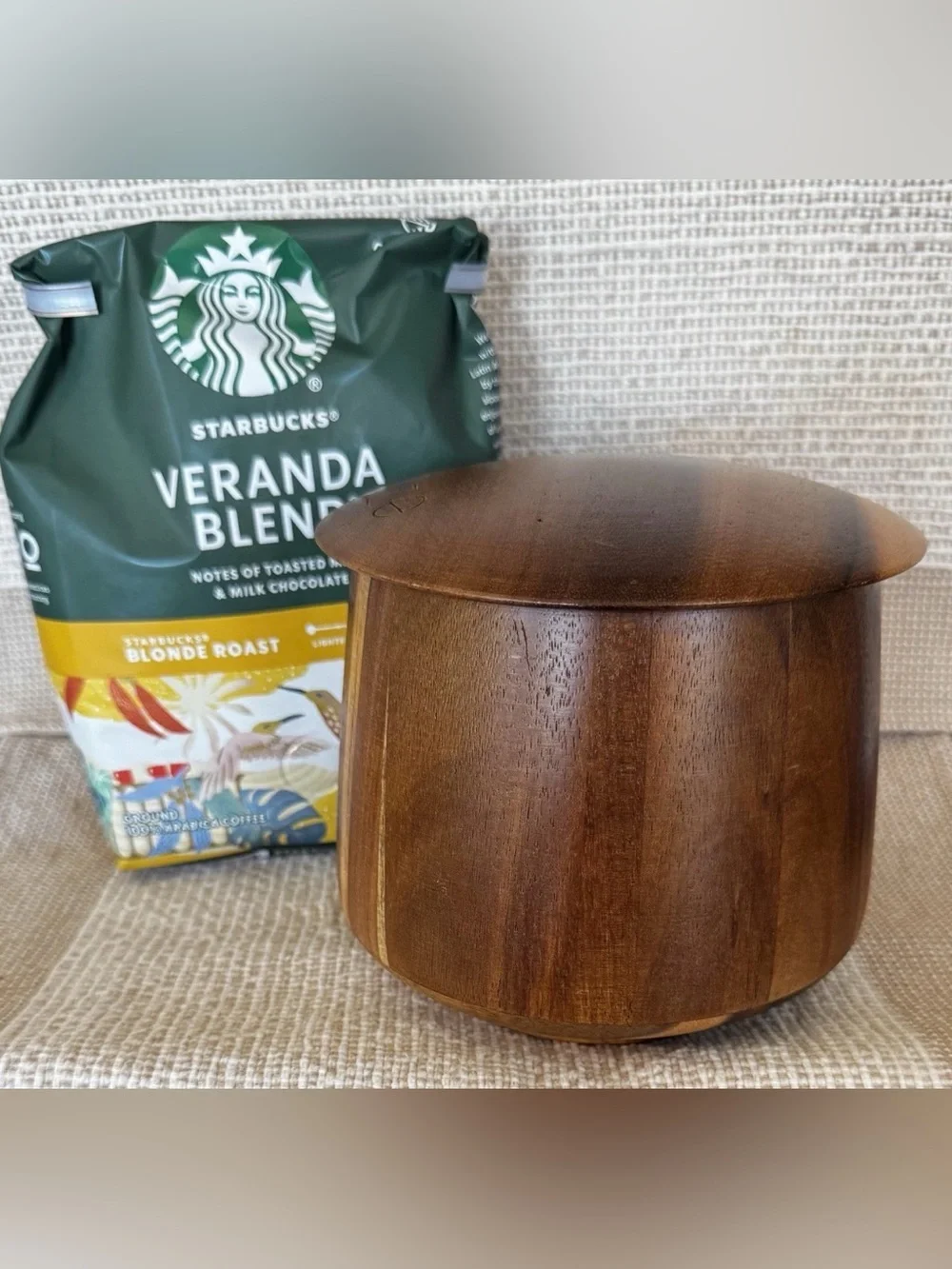 Wooden Coffee Storage Jar Container With Lid 5” Acacia Airtight Canister Wood